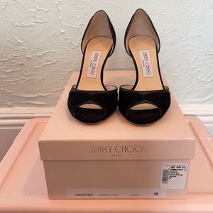 Jimmy Choo suede/shimmer D’Orsay sandal